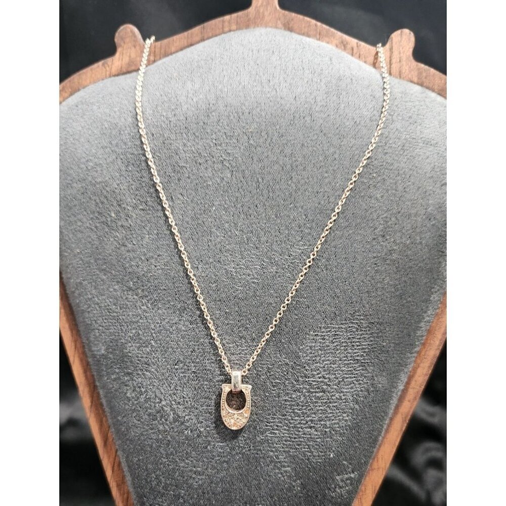 Coach Rose-Gold Pave Crystal "C" Logo Pendant Necklace With Adjustable Chain